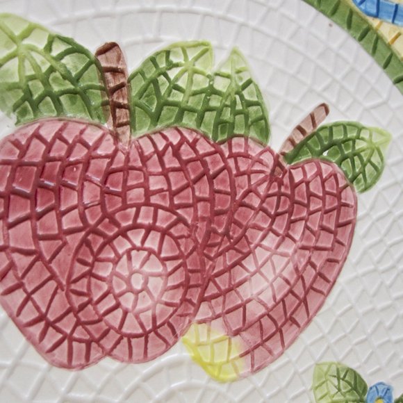 VTG 90s Mosaic Fruit Oval Serving Platter 18" Jay Import Co Cherries Figs Grapes - Picture 3 of 10